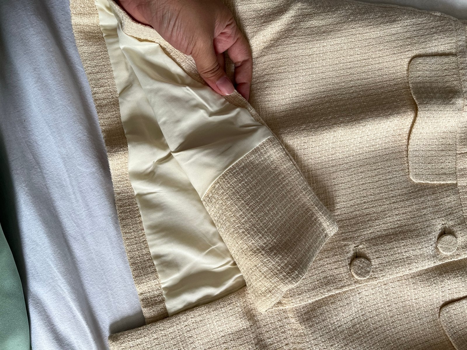 Cider Tweed Jasje Maat L - Nieuw met kaartjes, Kleding | Dames, Jasjes, Kostuums en Pakken, Maat 38/40 (M), Beige, Nieuw, Ophalen of Verzenden
