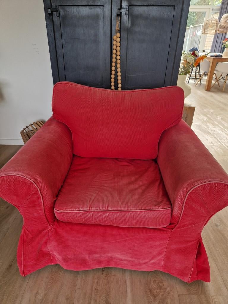 Gratis IKEA Ektorp fauteuil - Rode ribstof, Ophalen, Gebruikt, Rood, Eén