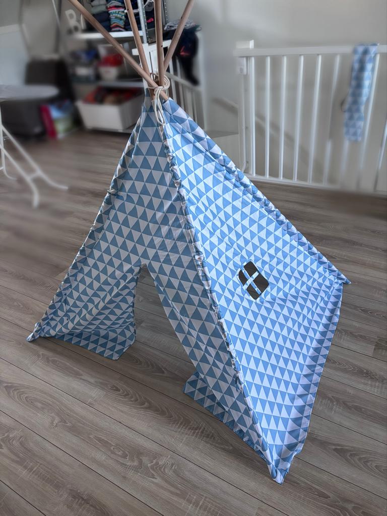 Kinder tipi tent blauw/wit met raampje, Ophalen, Gebruikt