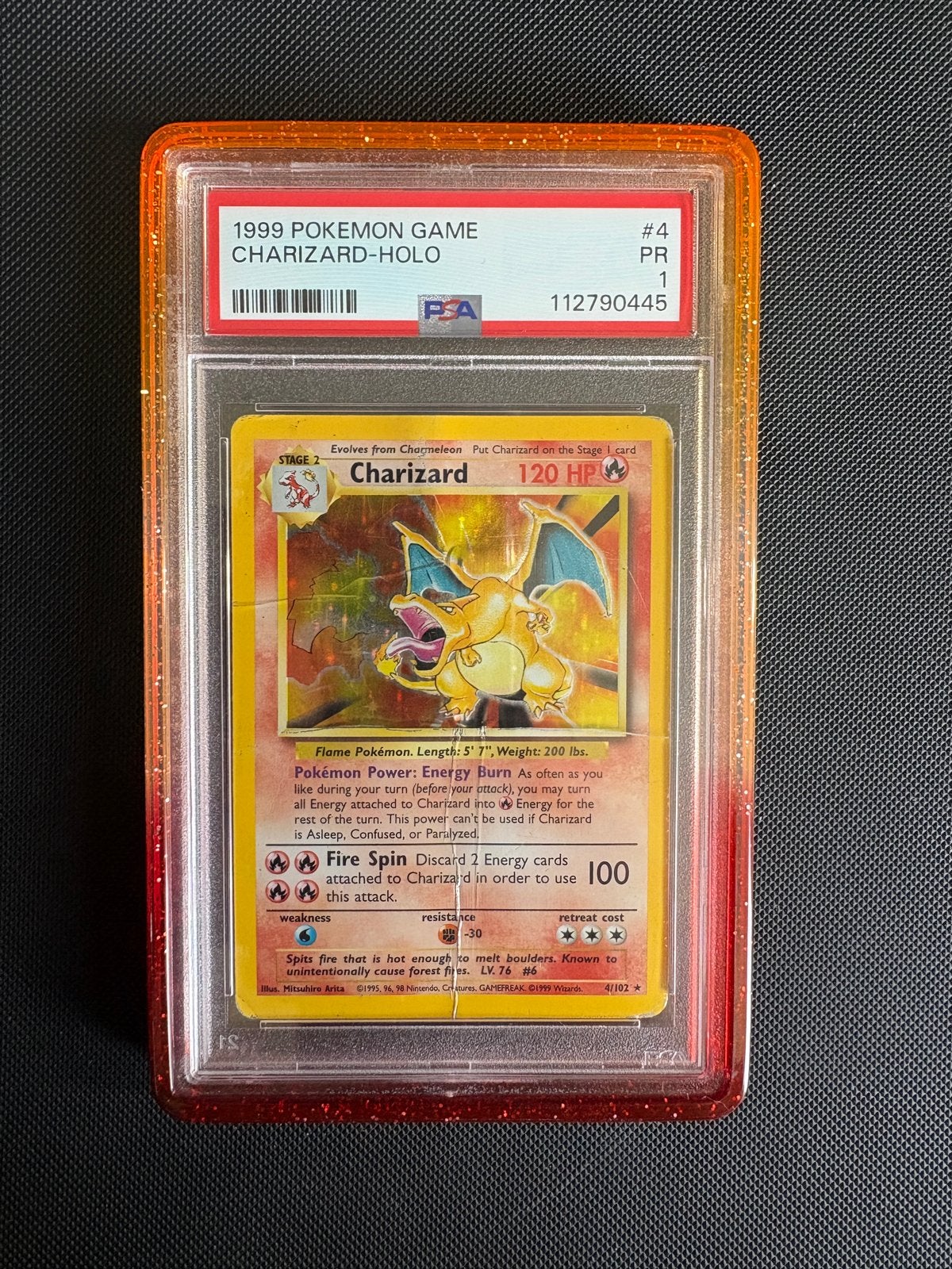 Charizard Holo 1999 #4 PSA 1, Ophalen, Gebruikt, Losse kaart