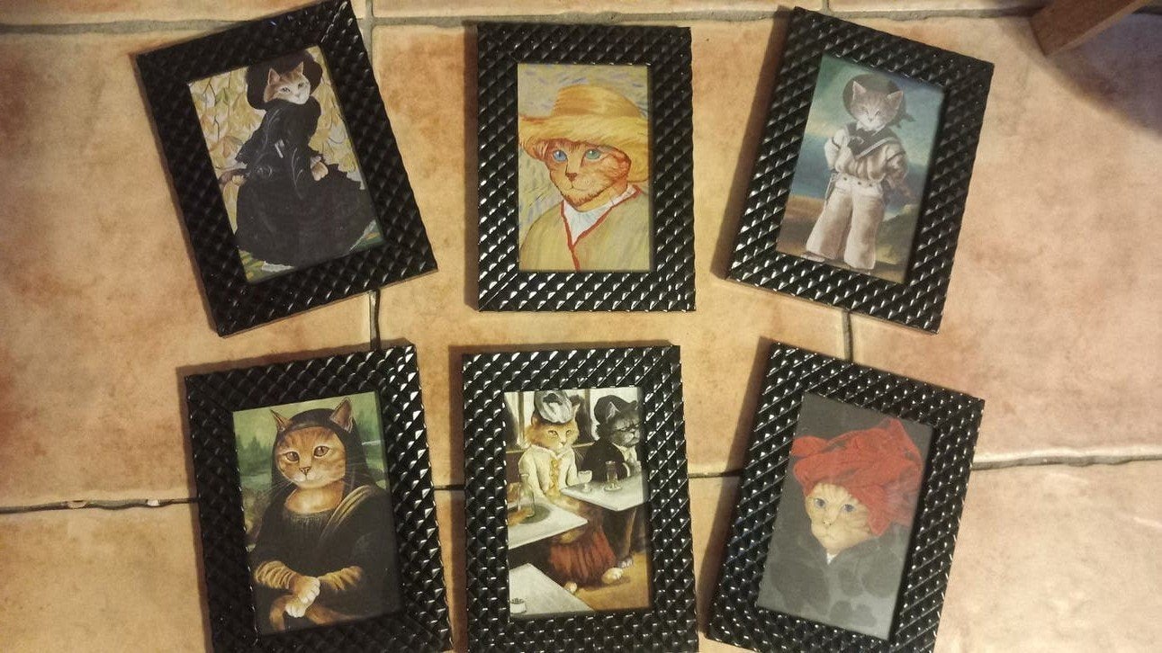 Set van 6 fotolijstjes met kattenafbeeldingen, Kunststof, Gebruikt, Ophalen of Verzenden, Fotolijst