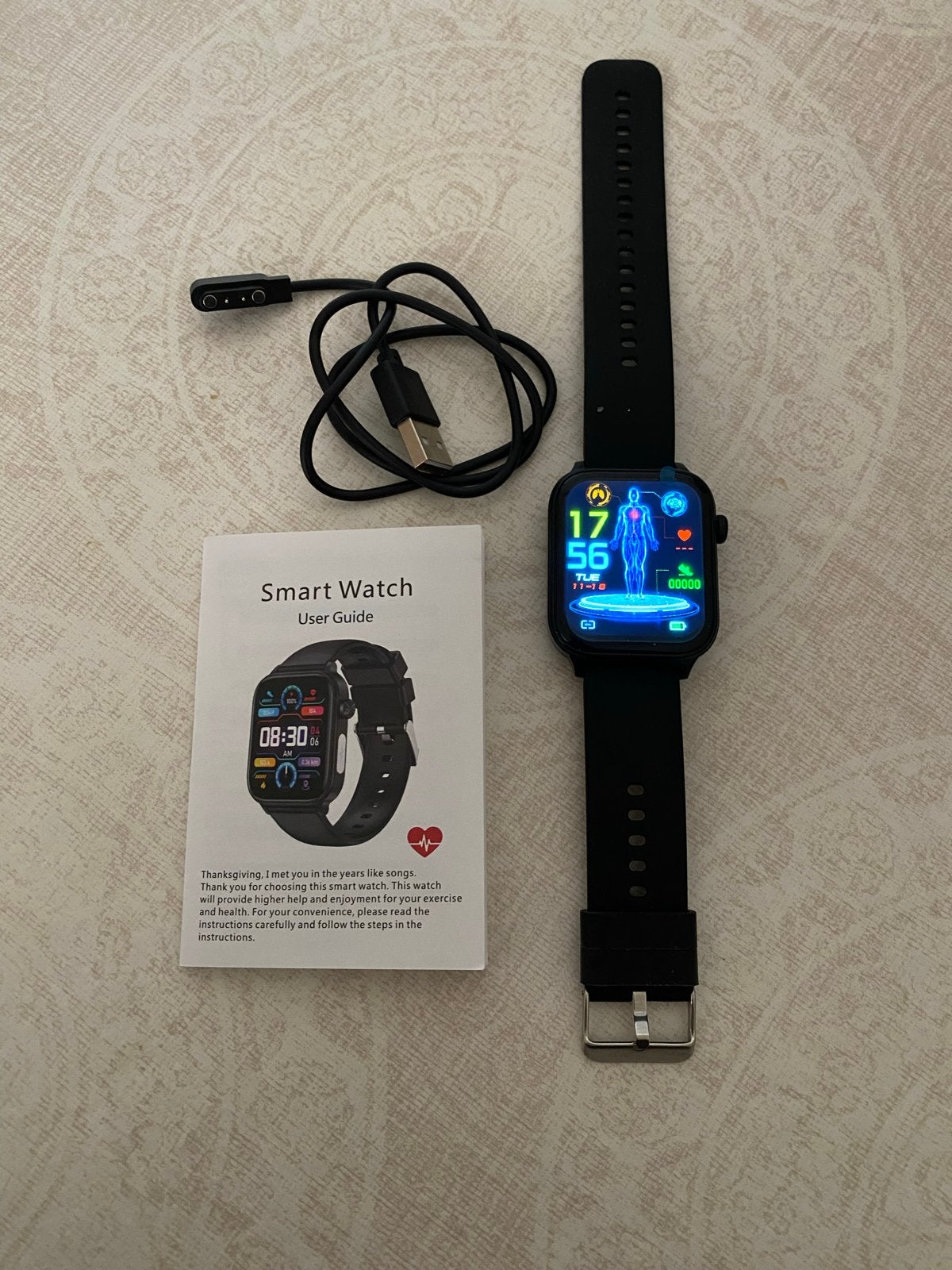 Smartwatch met hartslag-, slaap- en bloedzuurstofmeter, Hartslag, Zwart, Nieuw, Ophalen of Verzenden