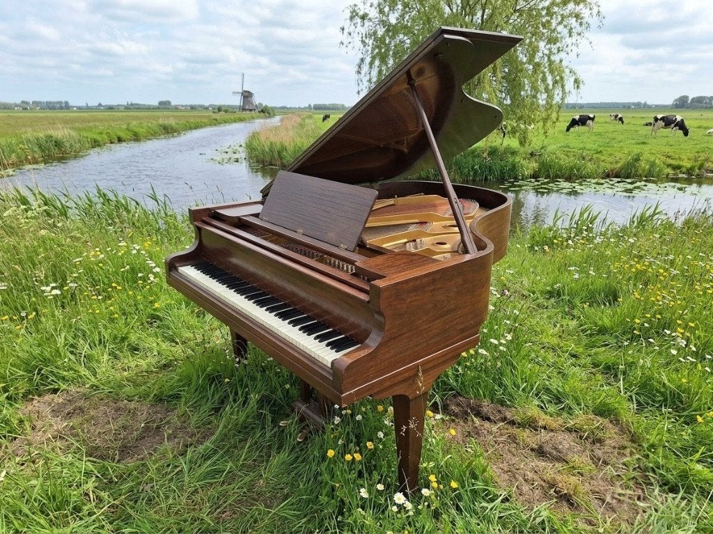 schitterende mahonie vleugel piano Larg& sons /babyvleugel, Ophalen, Gebruikt, Vleugel