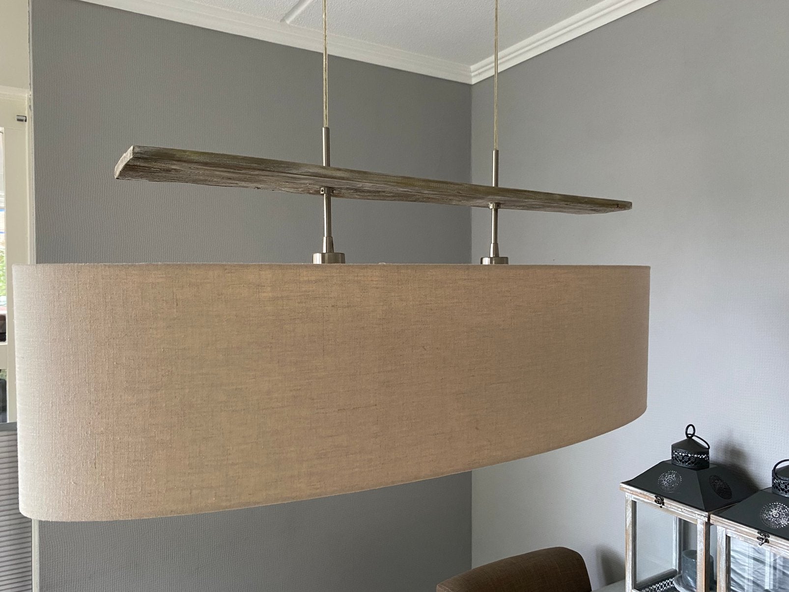 Lamp ecru met houten plank, Ophalen, Gebruikt, Overige materialen