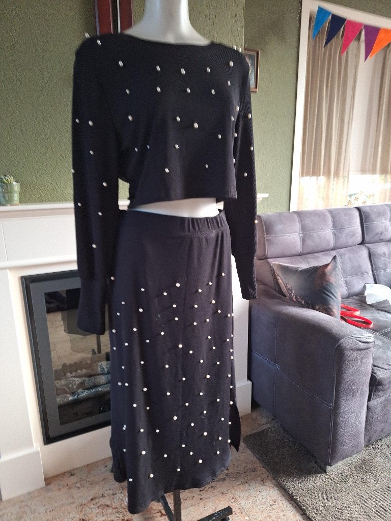 2 delig shein curve rok set parels XXL, Kleding | Dames, Verzenden, Zwart, Maat 46/48 (XL) of groter, Zo goed als nieuw