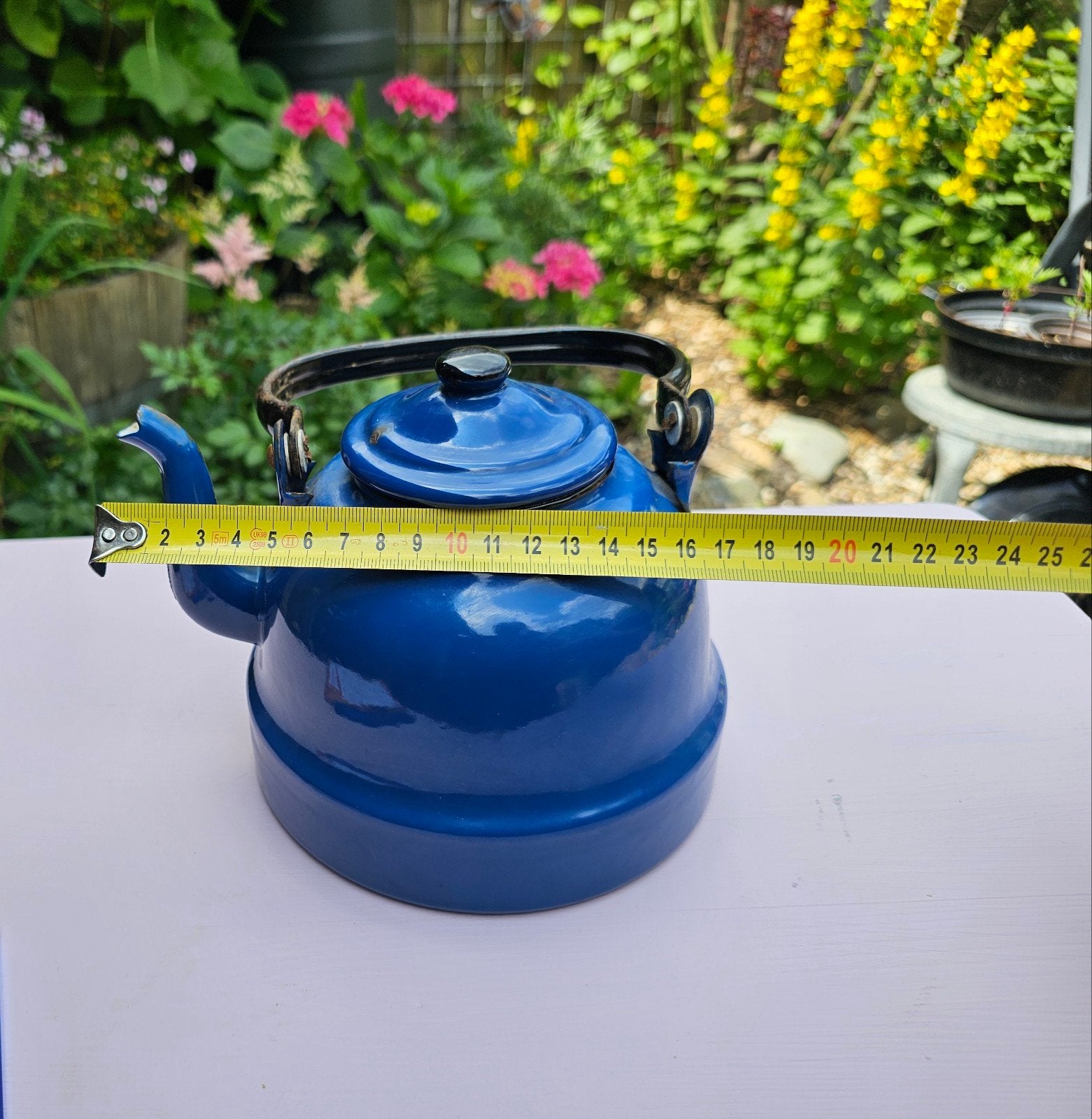Donkerblauw emaille theepot, Ophalen of Verzenden