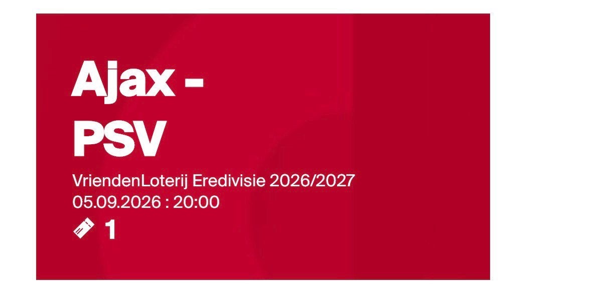 AJAX - PSV 5 sep 2026, Eén persoon, Februari