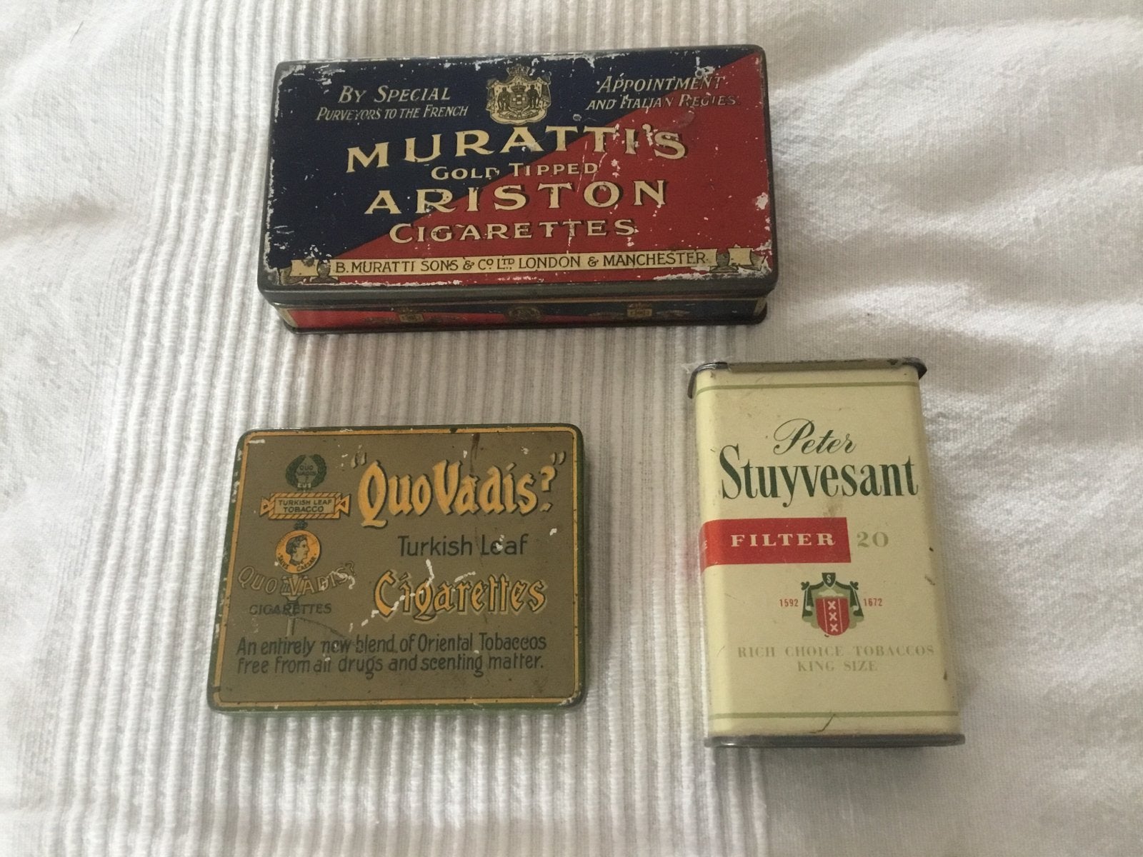 Vintage sigarettenblikjes: Muratti's, Quo Vaadis, Peter Stuy, Ophalen of Verzenden, Gebruikt, Overige, Overige merken