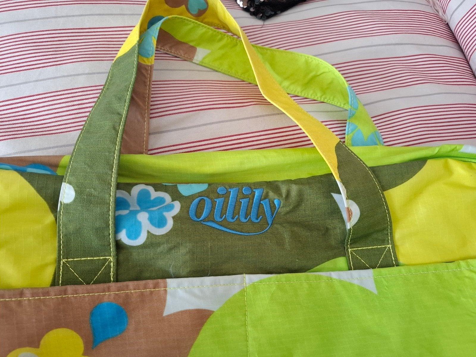 Oilily Shopper / Schoudertas - Groen/Geel met Bloemenprint, Ophalen of Verzenden, Gebruikt, Groen, Shopper