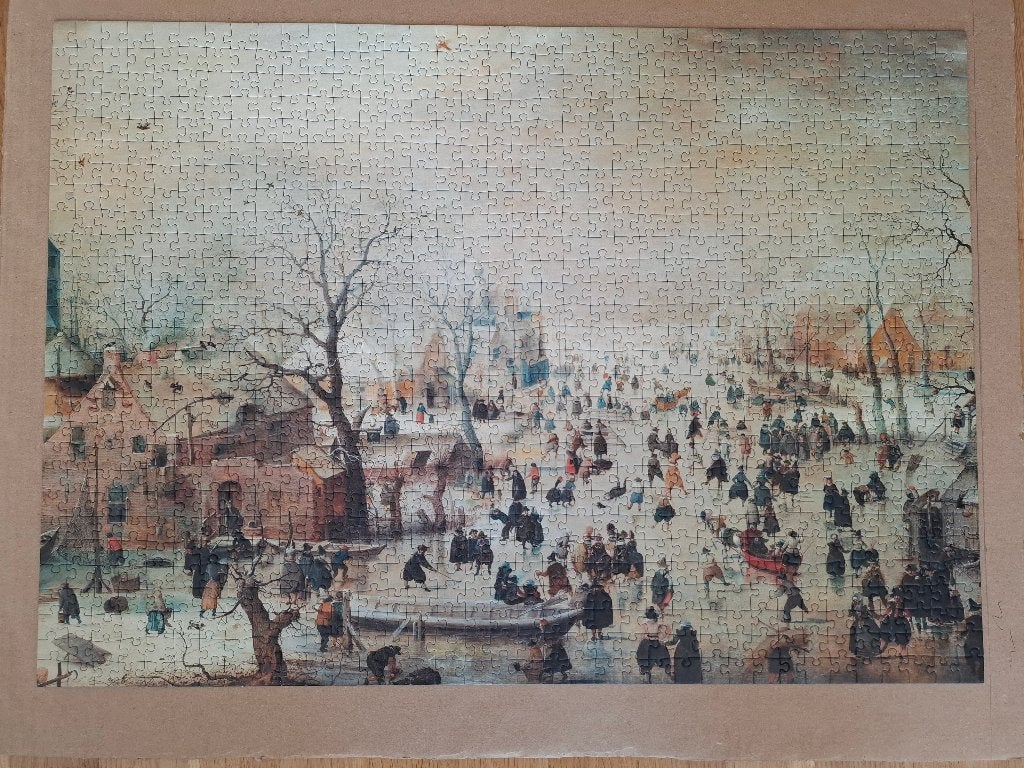 Legpuzzel AVERCAMP : Winterlandschap met schaatsers (1000 st, Ophalen of Verzenden, 500 t/m 1500 stukjes, Zo goed als nieuw, Legpuzzel