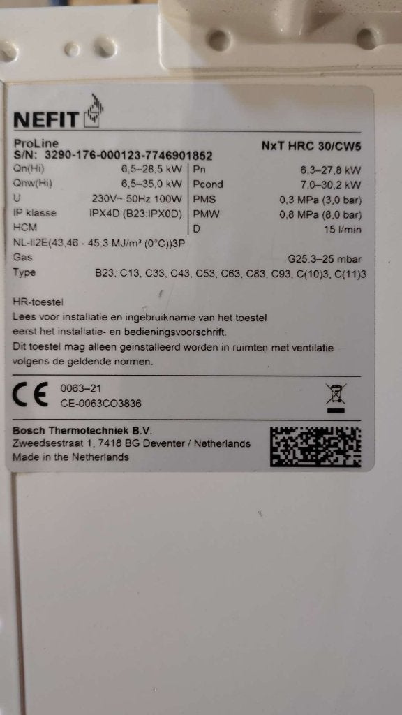 Nefit Proline NxT Concentrisch cv-ketel HRC 30/CW5, Ophalen, 30 tot 80 cm, Nefit Bosch, Cv-ketel of Combi-ketel