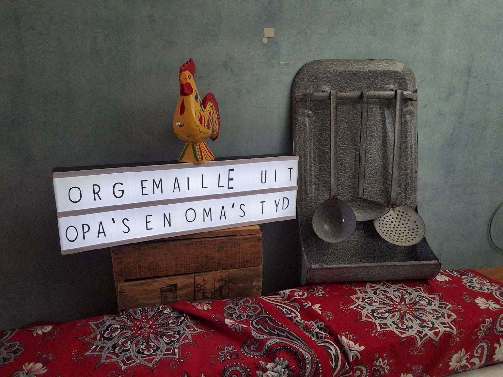 Emaille lepelrek met vaste lekbak, Antiek en Kunst, Antiek | Emaille, Ophalen of Verzenden
