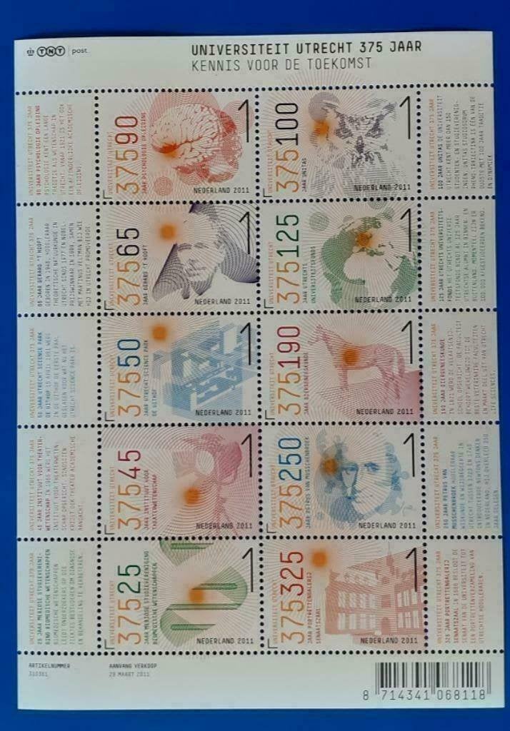 NVPH 2792-2801 375 jaar Universiteit Utrecht - 2011, Verzenden, Na 1940, Postfris