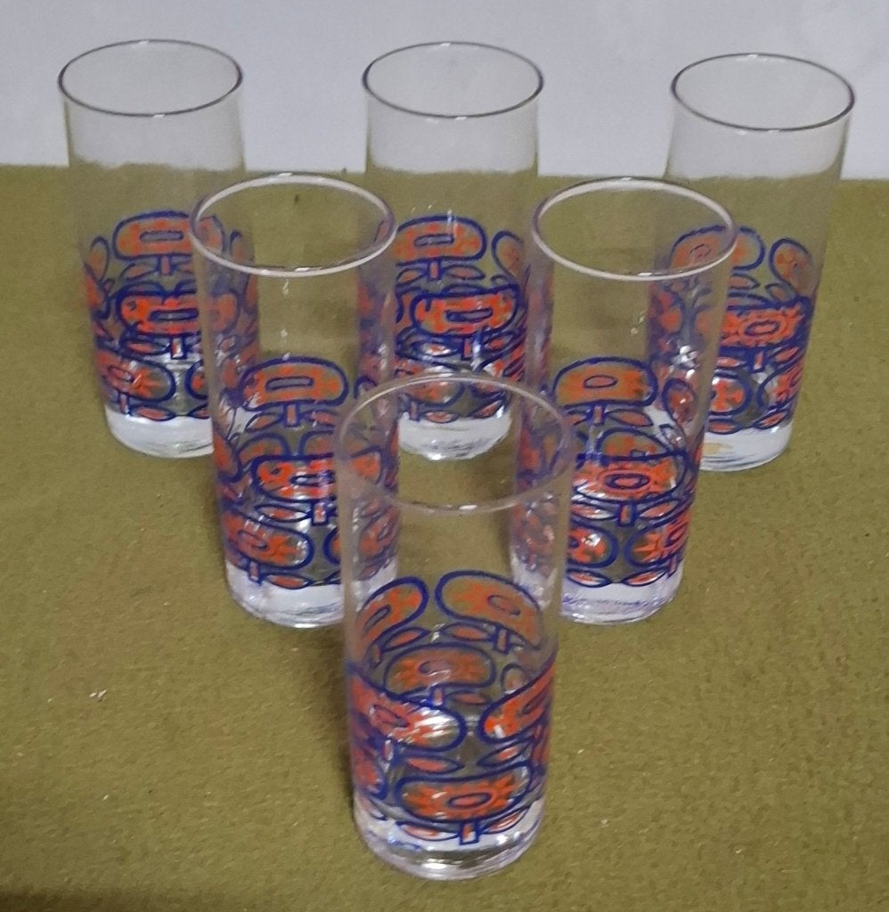 6 x vintage longdrinkglas jaren '70, Ophalen of Verzenden, Zo goed als nieuw, Frisdrankglas