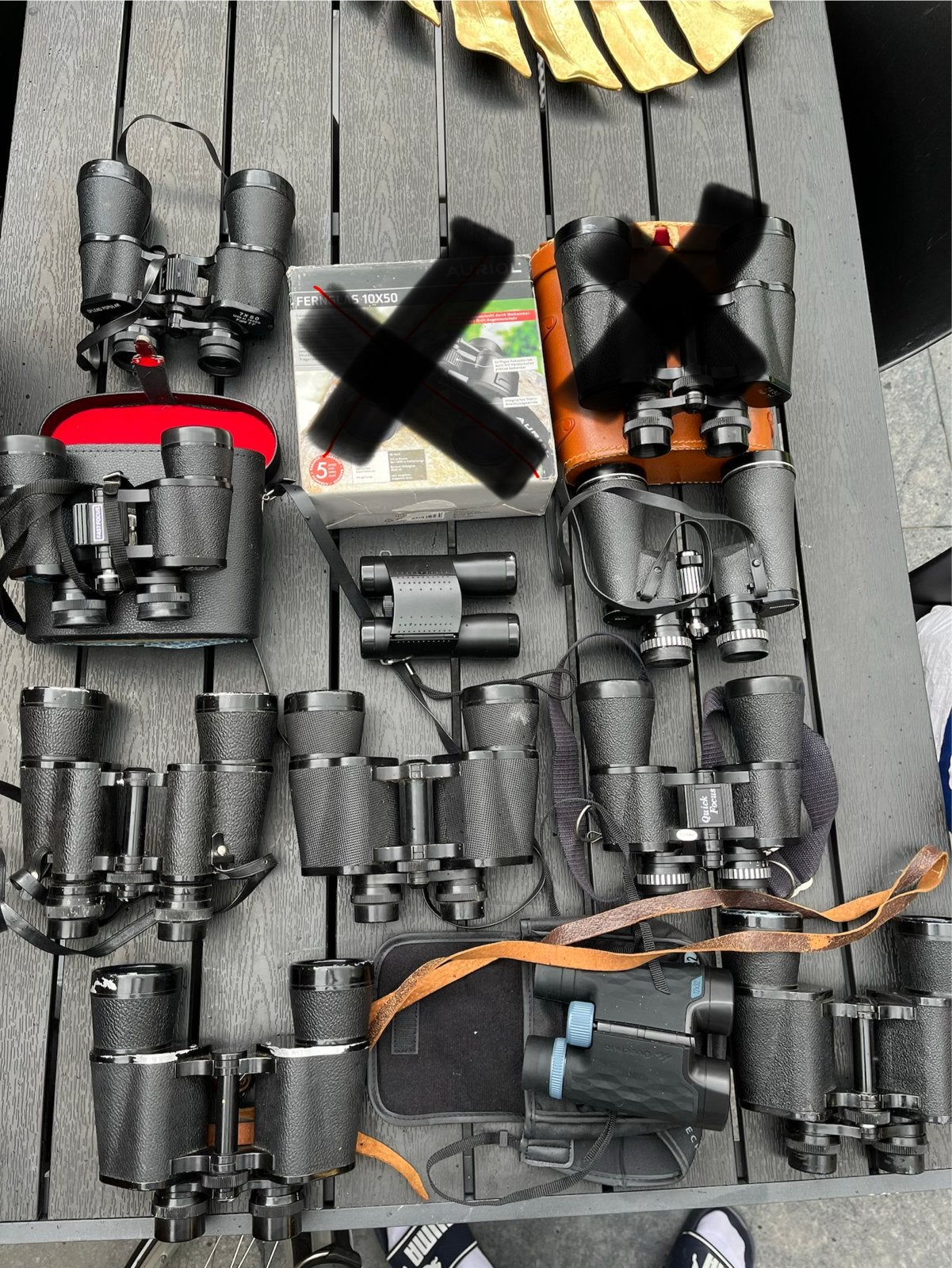 Grote collectie verrekijkers (diverse merken en types), Gebruikt, 8 tot 12x, Met hoes of tas, Porro (met knik)