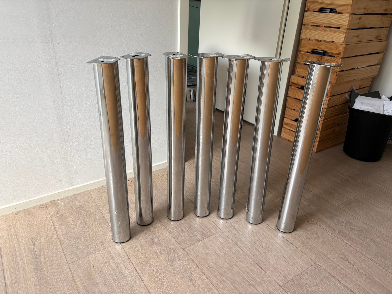 Set van 7 ronde chromen tafelpoten 72x7.6 cm, Ophalen, Tafelpoot, Minder dan 50 cm, Gebruikt