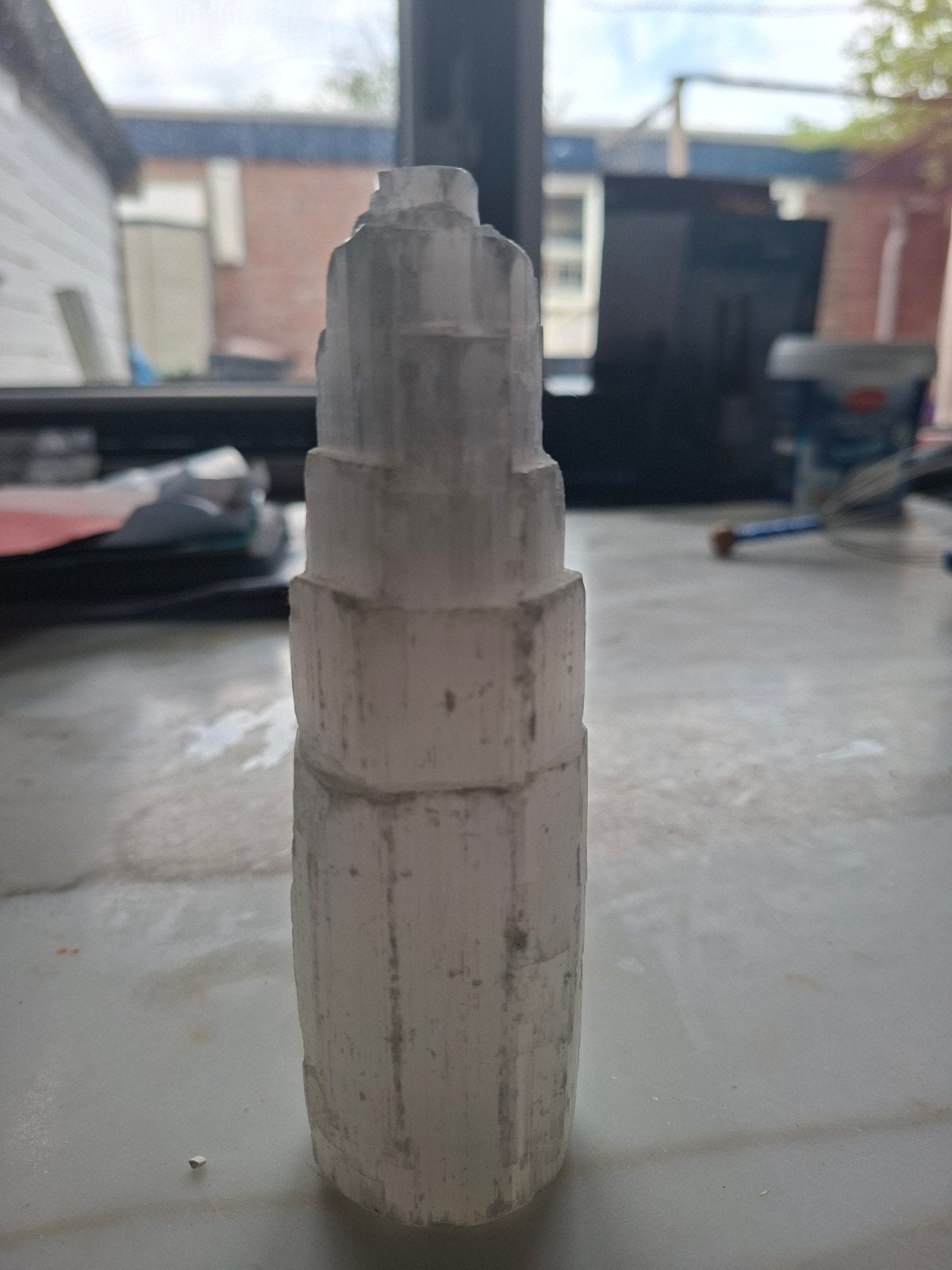 Seleniet toren - Natuurlijke kristal decoratie, Ophalen of Verzenden, Zo goed als nieuw