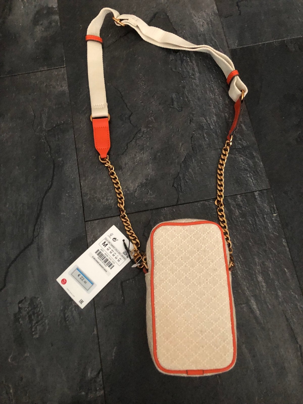 Zara schoudertasje met ketting en oranje accenten, Ophalen, Nieuw, Beige, Schoudertasje