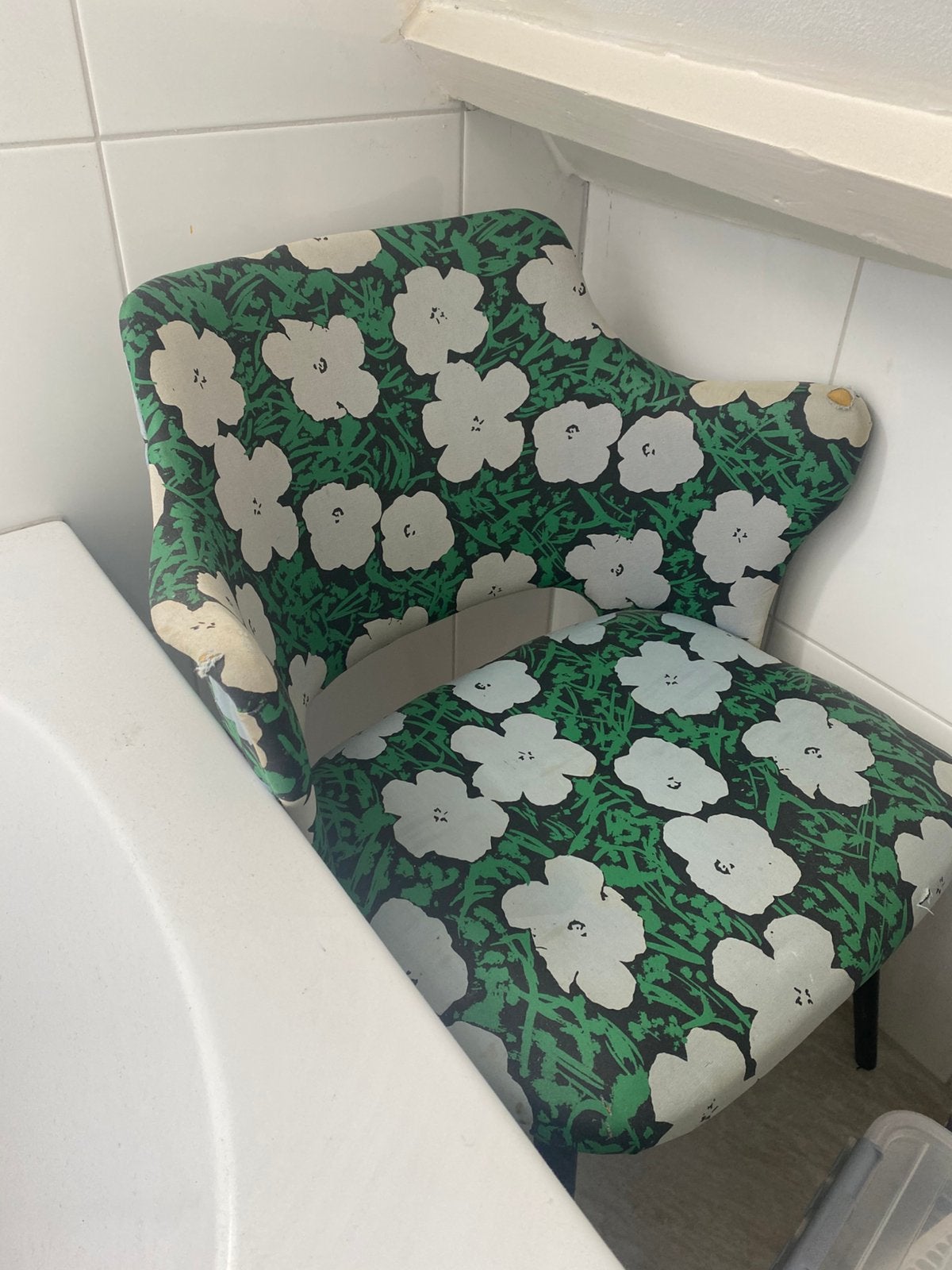 Vintage Kuipstoel met Andy Warhol / pop-art bloemen, Ophalen, Gebruikt, Eén