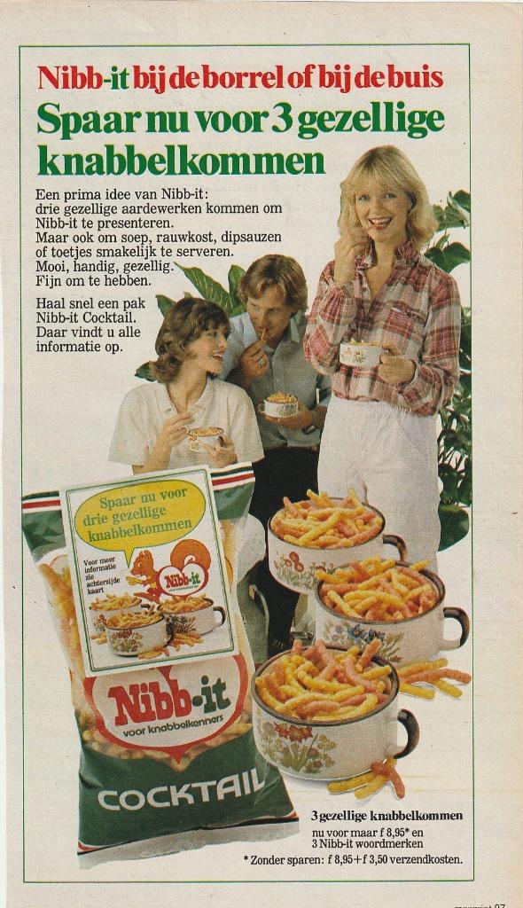 Retro reclame 1980 Nibb-it cocktail actie kommen schaaltjes, Verzenden, Overige typen