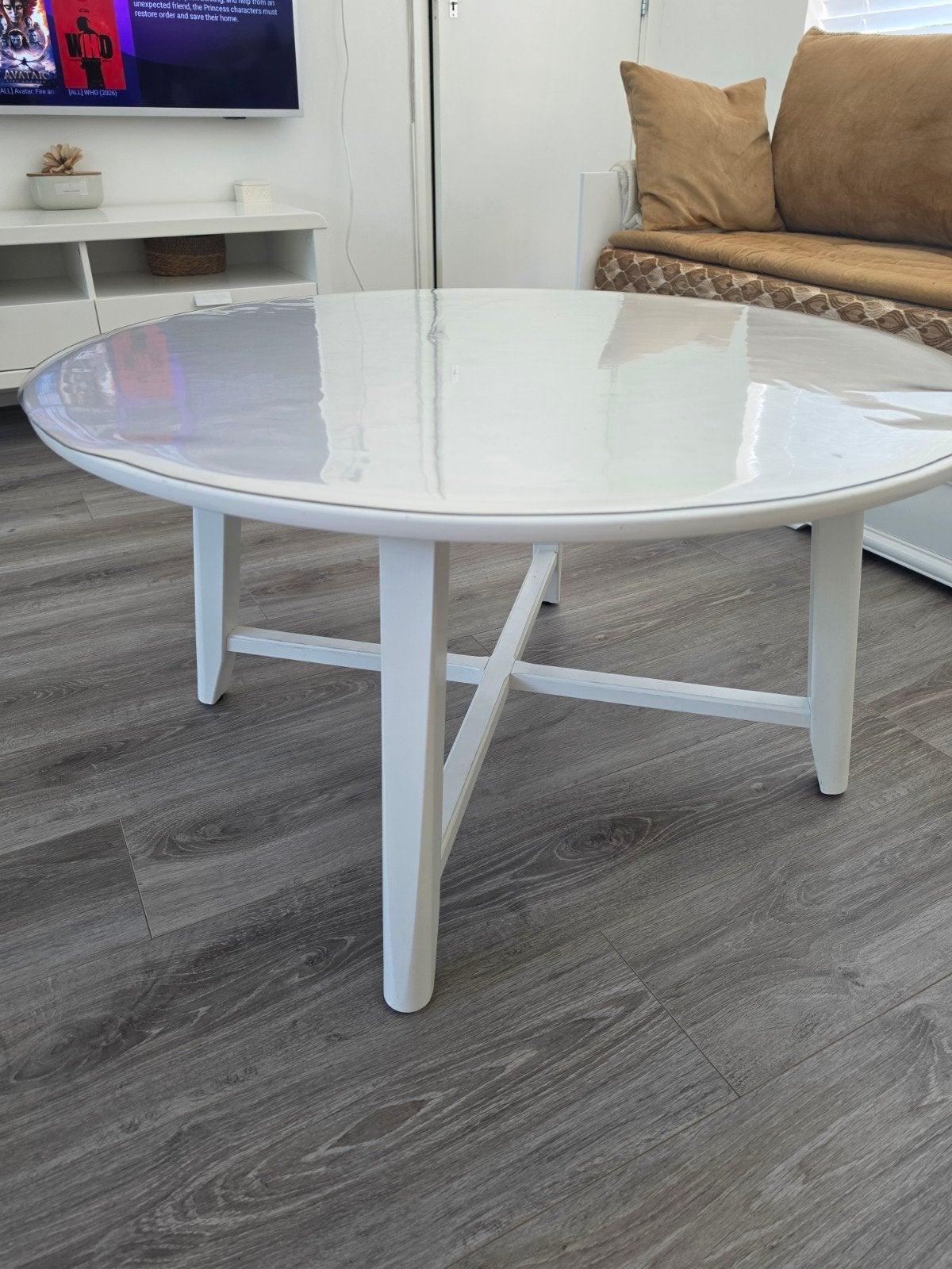 Witte ronde tafel - Zo goed als nieuw, Rond, Ophalen of Verzenden, Zo goed als nieuw, 100 tot 150 cm