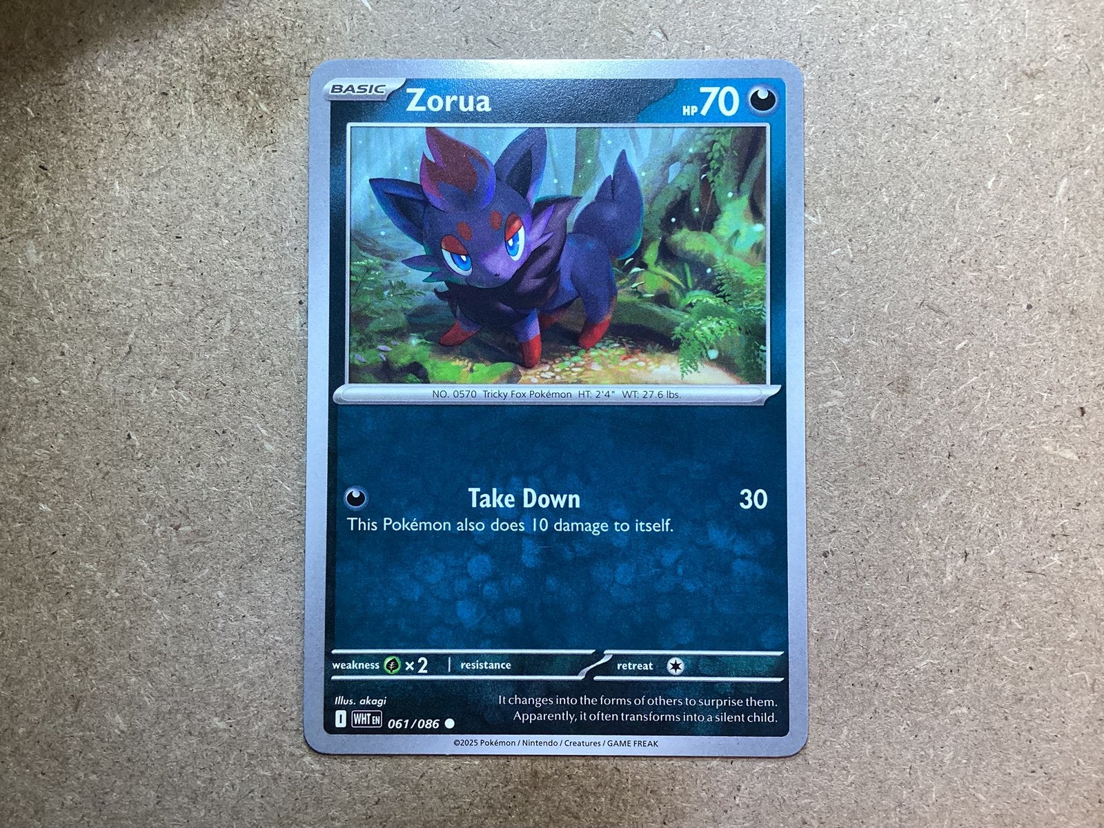 1x Zorua [WHT 061/086] (Near Mint), Ophalen of Verzenden, Zo goed als nieuw, Losse kaart