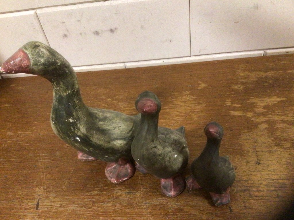 3 x gipsen beeldjes van ganzen, Ophalen of Verzenden, Zo goed als nieuw, Dier