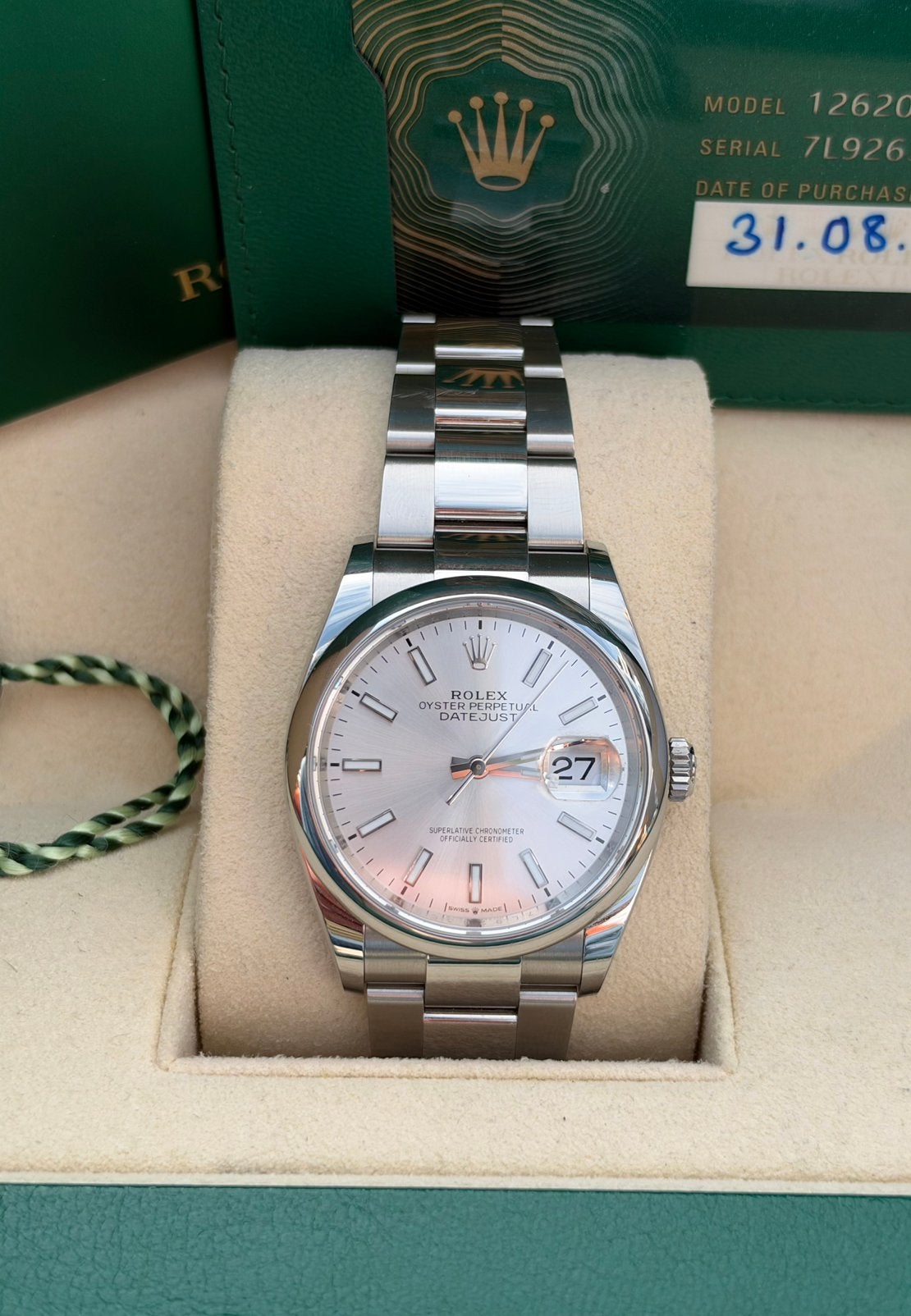 Rolex Datejust 126200 | Zilver | Full set | 2021, Sieraden, Tassen en Uiterlijk, Staal, Zakhorloge, Ophalen of Verzenden, Zo goed als nieuw