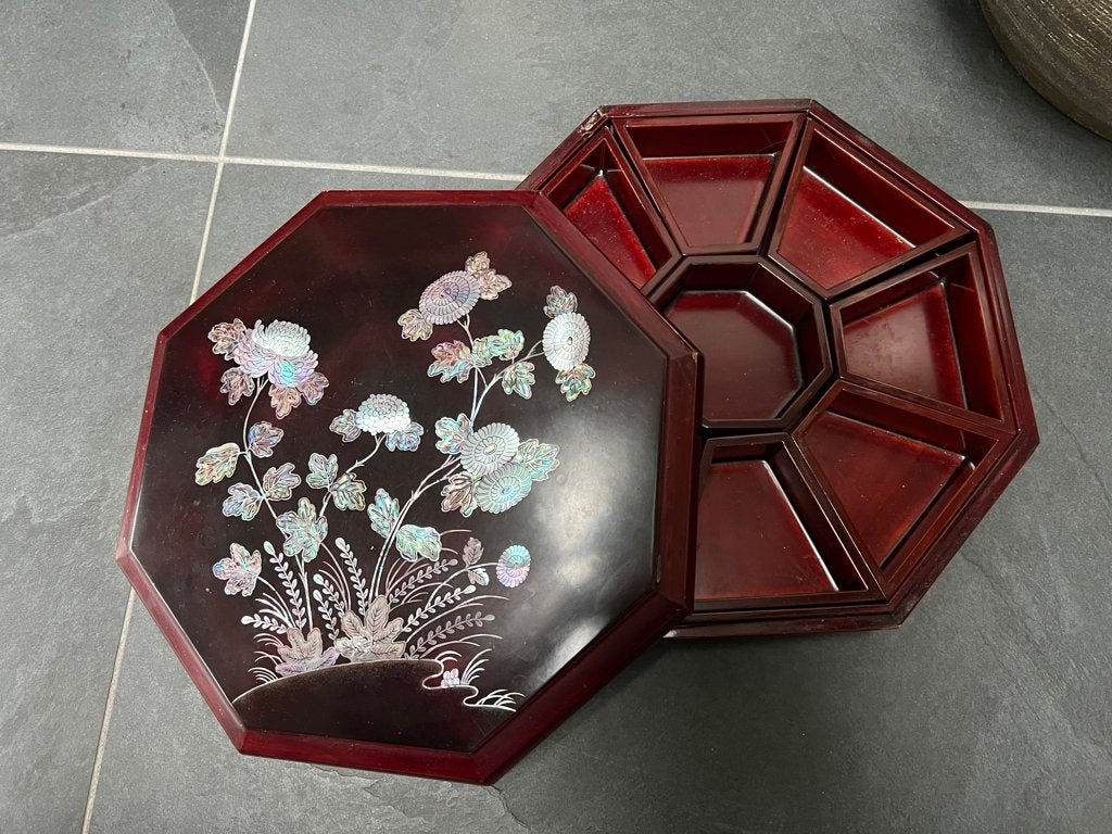 Grote chinese bewaardoos parelmoer ingelegd oud chinees 30cm, Antiek en Kunst, Kunst | Niet-Westerse kunst, Bruin, Doos, Ophalen of Verzenden