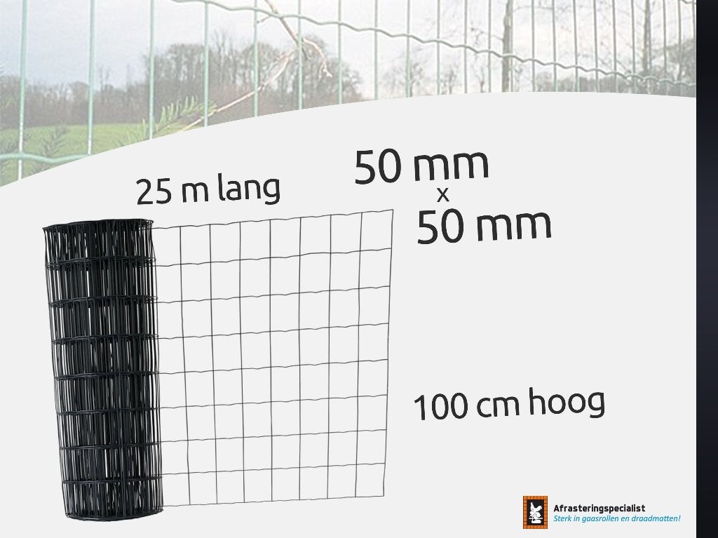 Zwart Eurofence tuingaas | Sterk gaas | 5x5cm | Hoogte 100cm