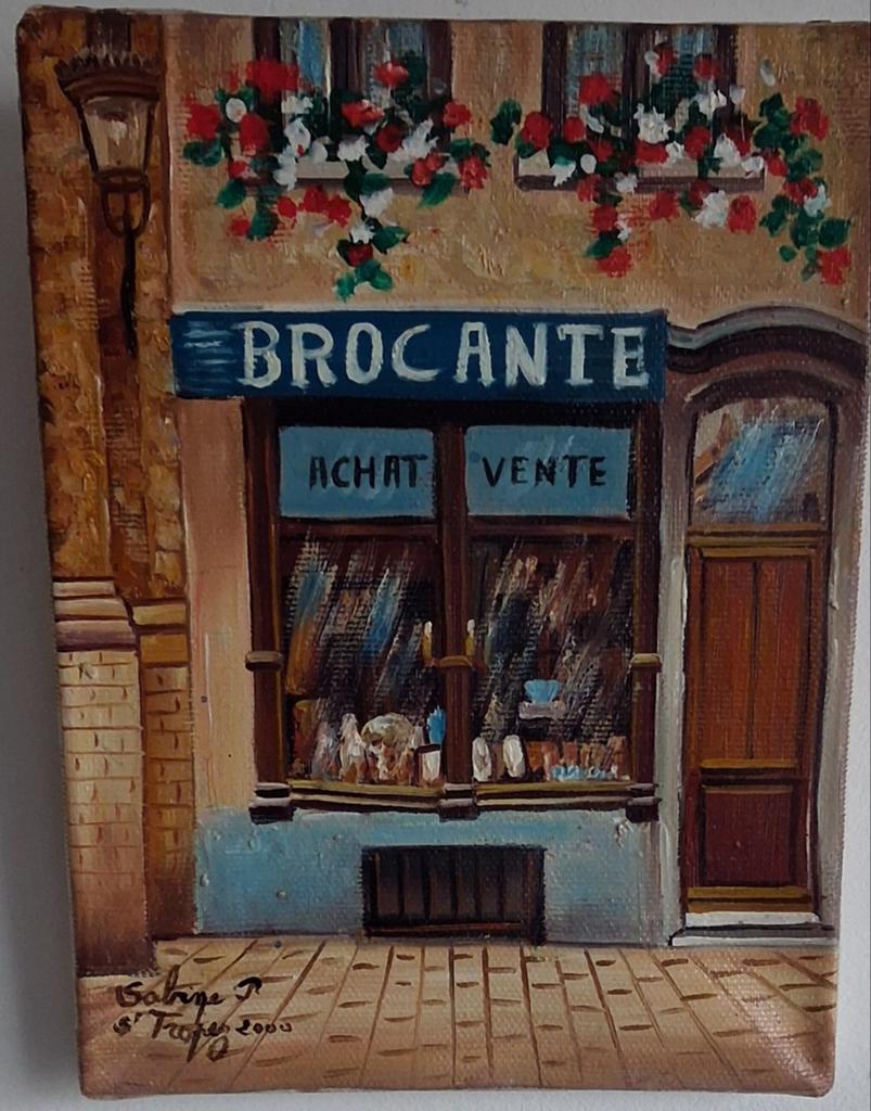 Saint-Tropez. Brocante Boutique. Olie/doek. Sign. 16/21 cm., Ophalen
