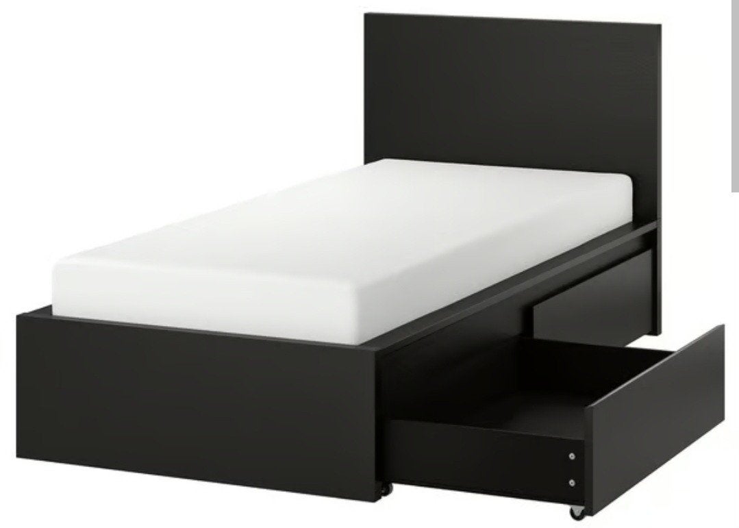 IKEA Malm Eenpersoonsbed met opberglades, Huis en Inrichting, Slaapkamer | Bedden, 90 cm, Eenpersoons, Zwart, Ophalen of Verzenden