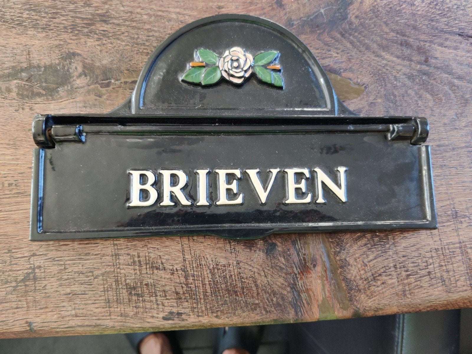 Emaille brievenbusklep - 17x28 cm, Tuin en Terras, Brievenbussen, Gebruikt, Brievenbusklep, IJzer, Inbouw, Ophalen of Verzenden