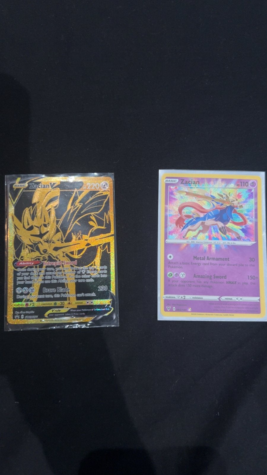 Zacian V Gold en Zacian Pokémon kaarten, Ophalen of Verzenden, Zo goed als nieuw, Losse kaart, Foil