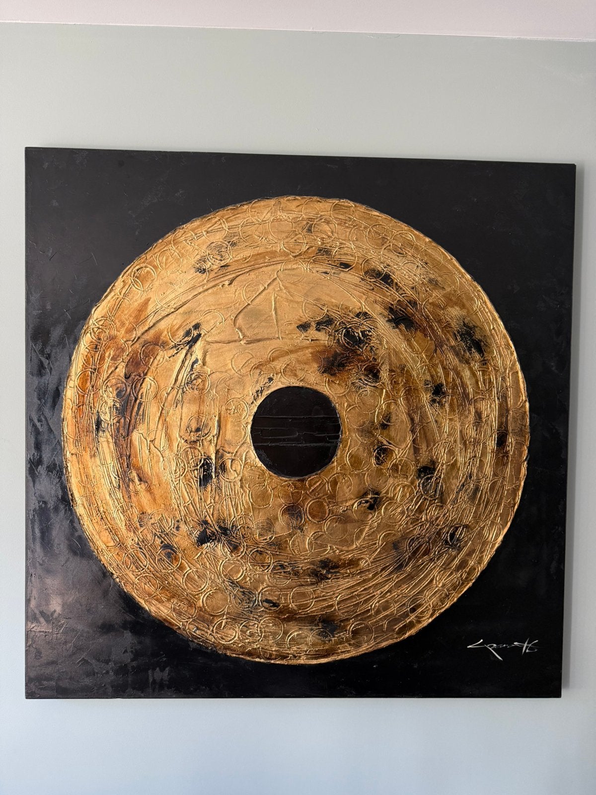 Schilderij goud/zwart – 120 x 120 cm, Ophalen