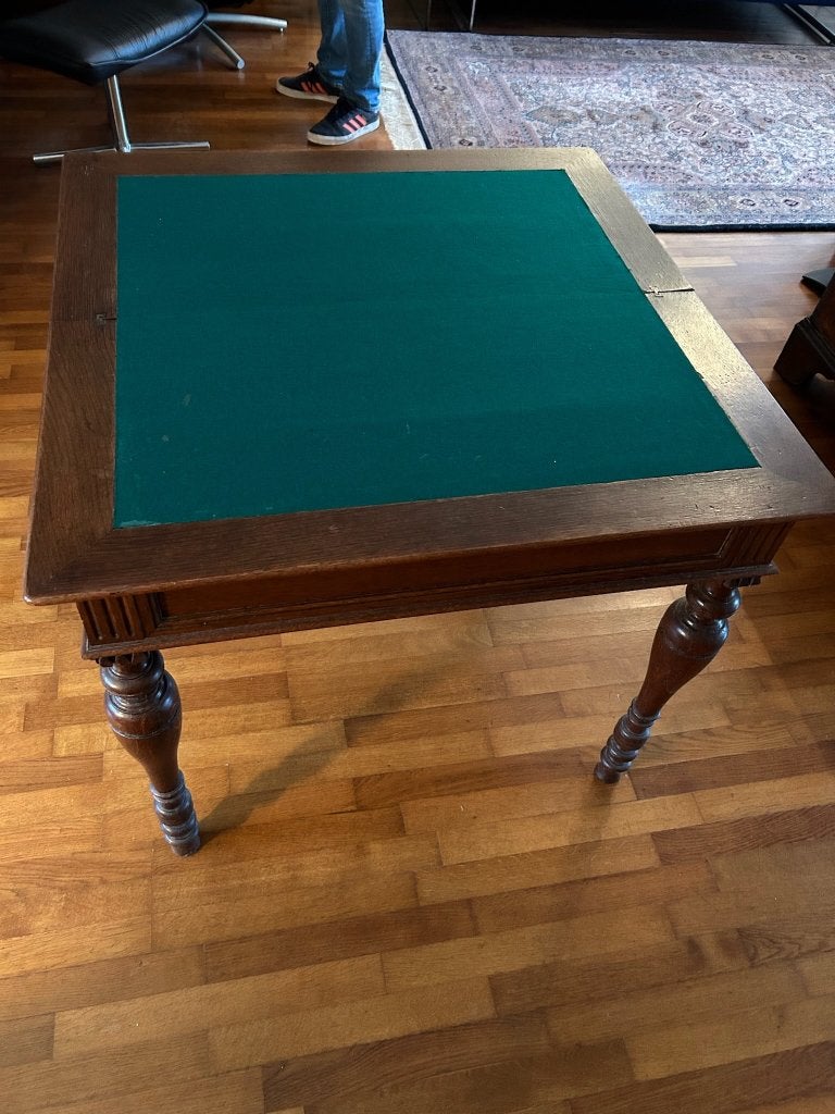 Antiek uitklap bare speel/bridge tafel - met groen vilt, Ophalen