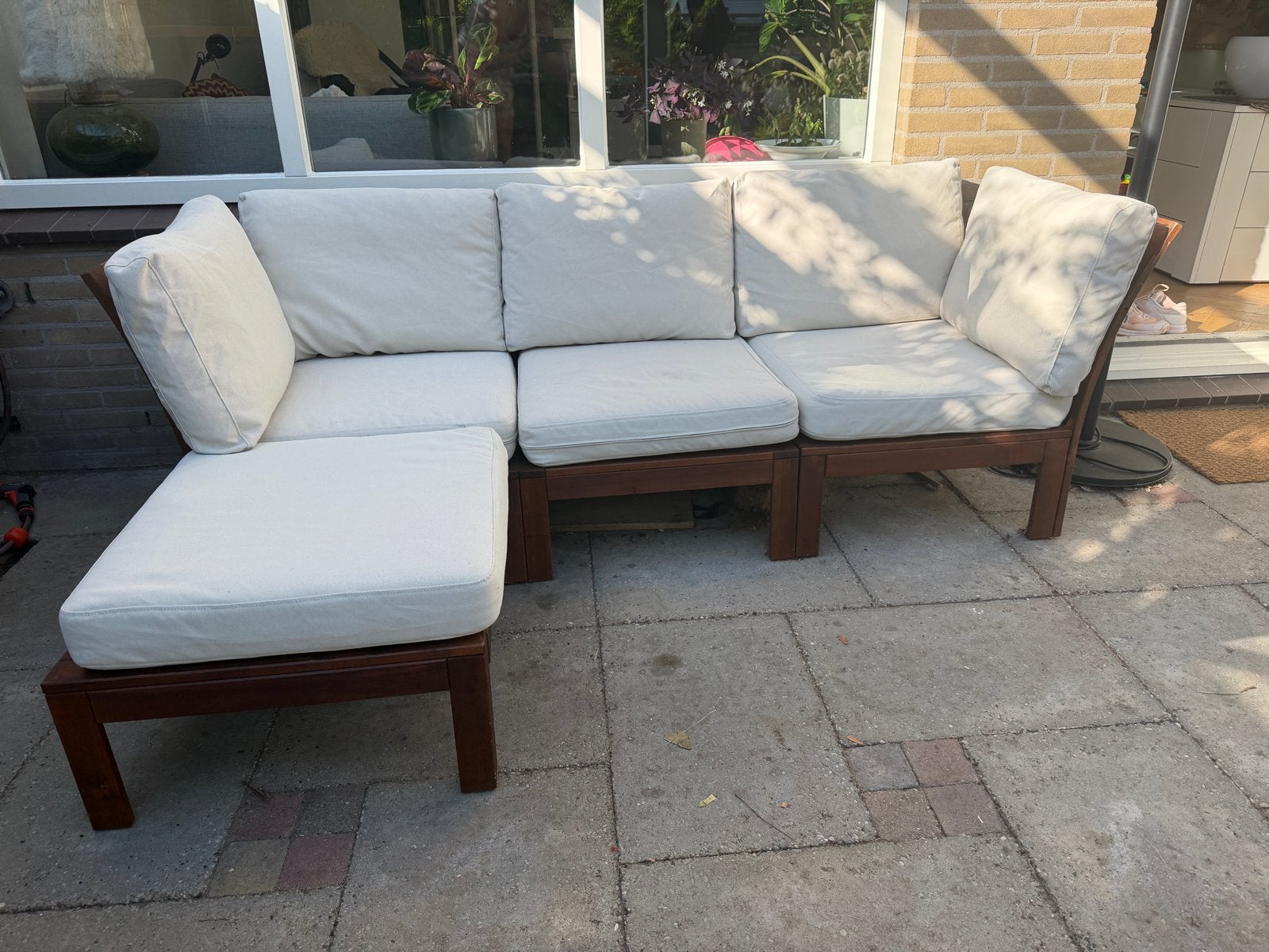 Comfortabele loungeset met zand kussens 220cm, Tuin en Terras, Tuinsets en Loungesets, Ophalen, 4 zitplaatsen, Gebruikt, Loungeset