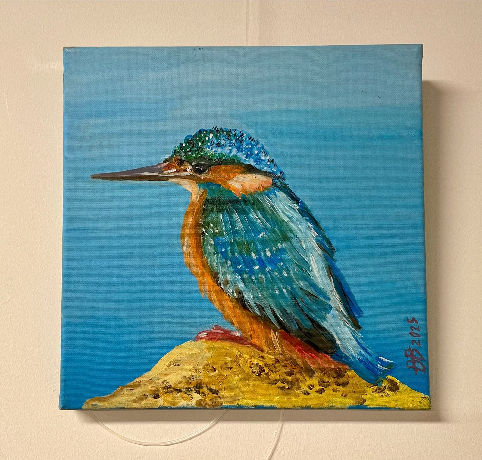 IJsvogel olieverf schilderij 30x30 cm, Ophalen of Verzenden