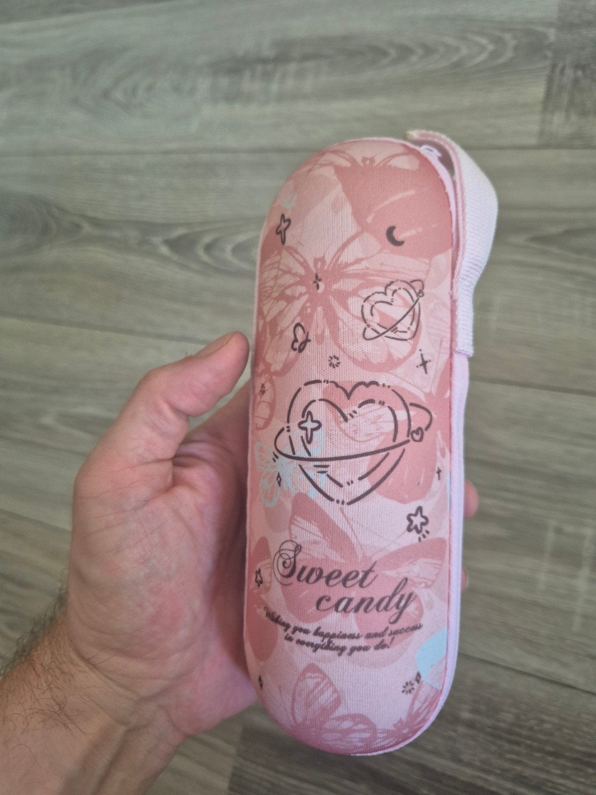 Roze paraplu met Sweet Candy opdruk en hoesje, Ophalen of Verzenden, Gebruikt, Roze