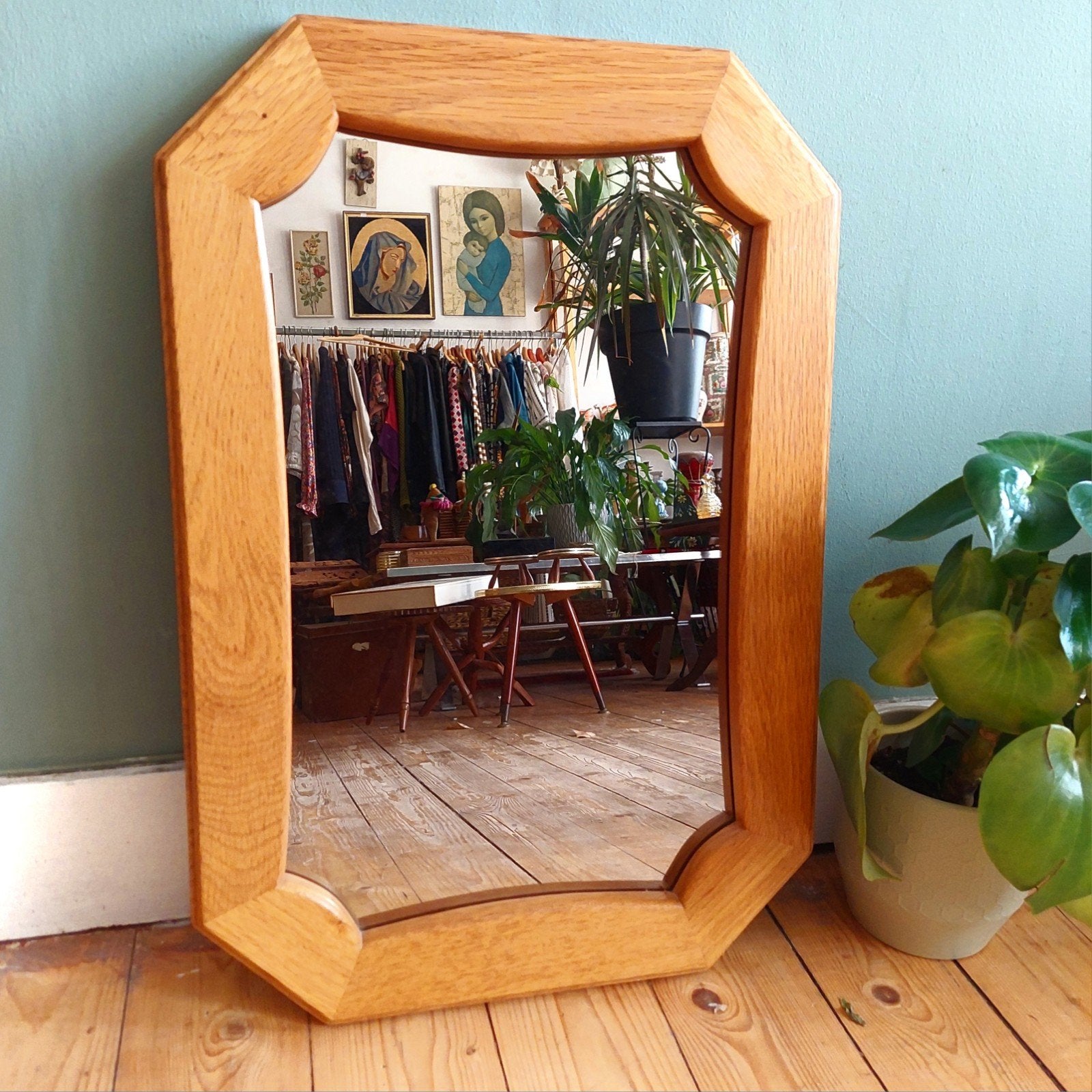 Lucky Vintage houten golvende spiegel, Huis en Inrichting, Ophalen, Minder dan 50 cm, Gebruikt, .