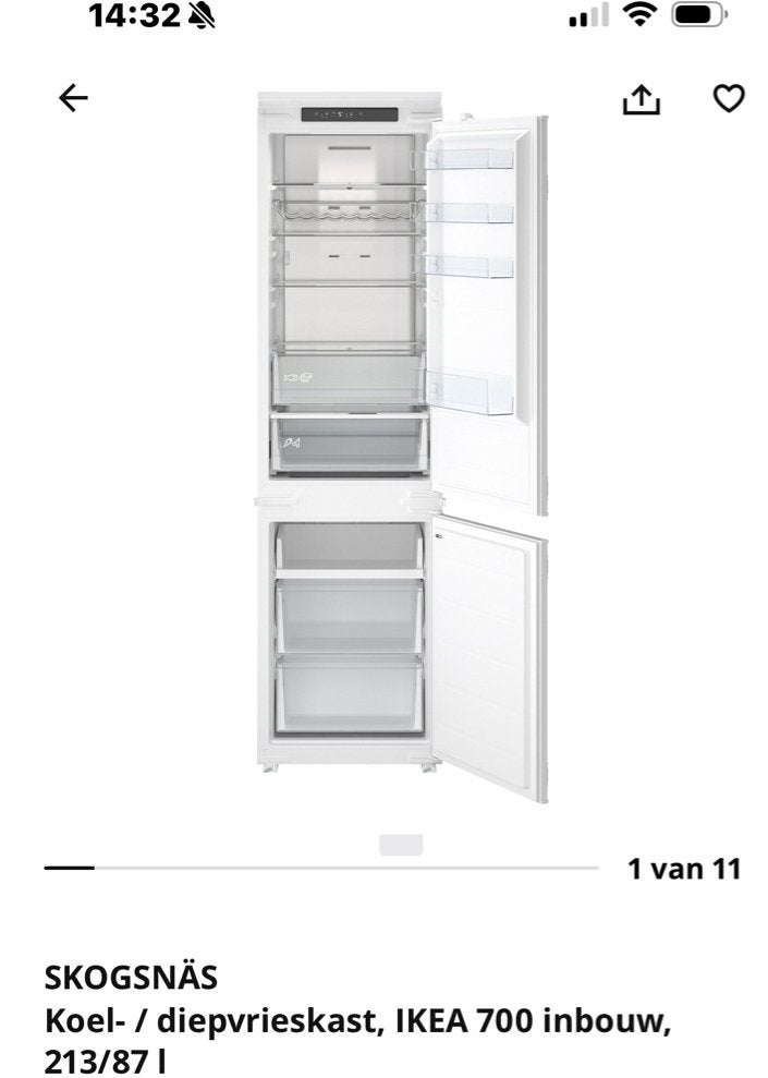 Nieuwe IKEA SKOGSNÄS Koel- / diepvrieskast in doos, 200 liter of meer, 60 cm of meer, Met aparte vriezer, Nieuw