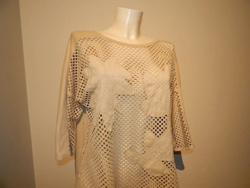 Marccain beige truitje open gewerkt voorkant bloemen N3, Maat 38/40 (M), Overige kleuren, Verzenden, Zo goed als nieuw