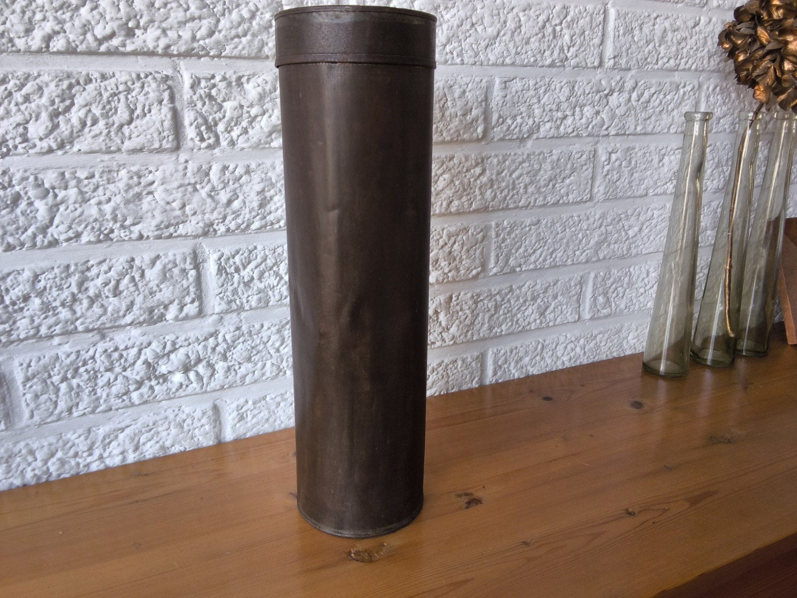 Vintage metalen koker met deksel, Antiek en Kunst, Ophalen of Verzenden