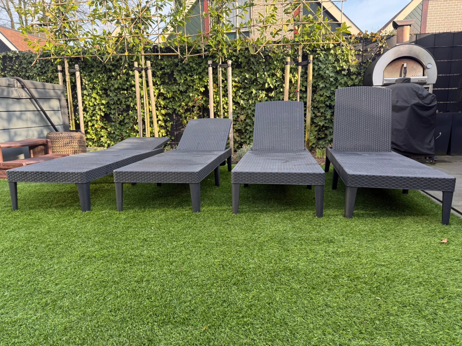 2 ligstoelen antraciet, Kunststof, Gebruikt, Loungeset, Stoel