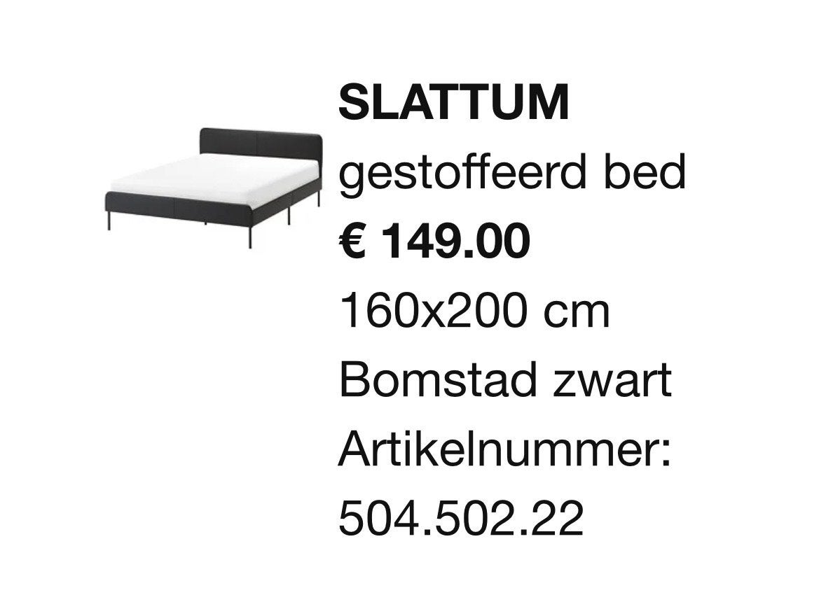 Ikea SLATTUM bed 160x200 cm - Zwart kunstleer, Huis en Inrichting, Slaapkamer | Bedden, Ophalen, Overige materialen, Gebruikt