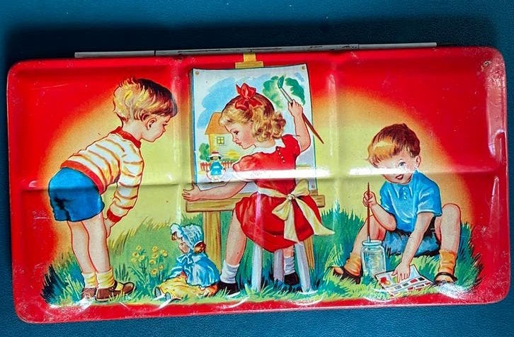 Vintage blikken aquarel kinder verfdoos jaren ‘50, Verzenden, Gebruikt, Overige