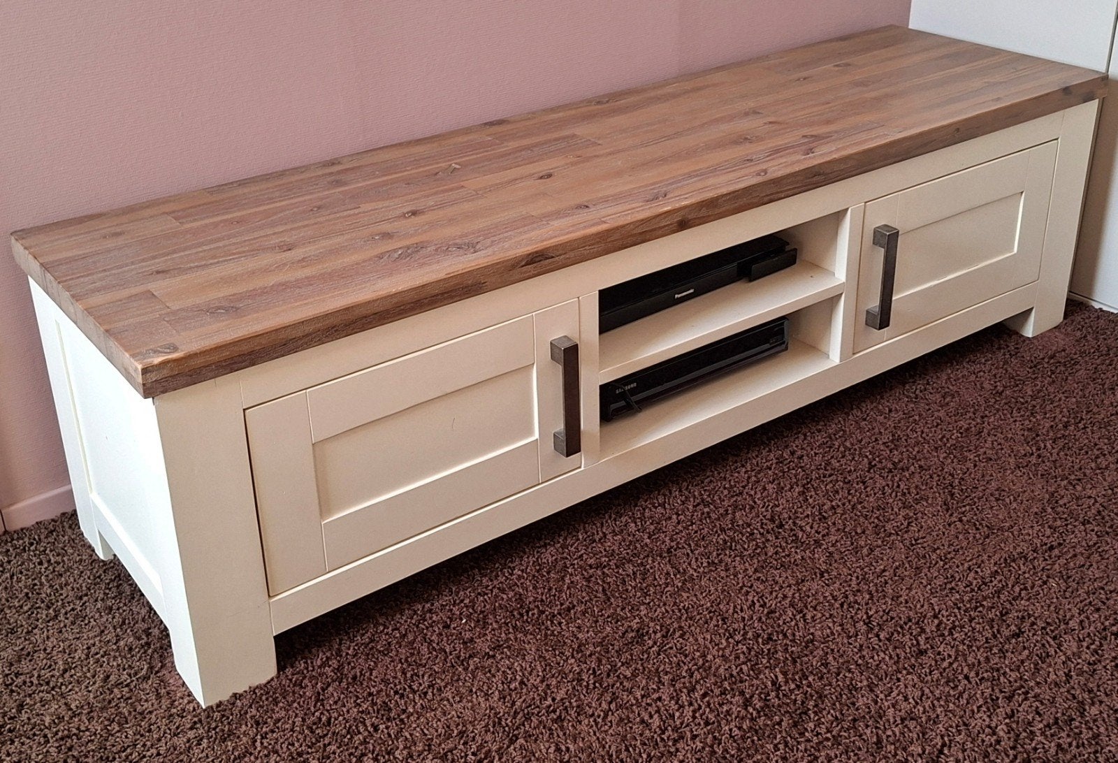 TV-meubel wit/hout  Lizzano (pronto), 100 tot 150 cm, Zo goed als nieuw, Minder dan 100 cm, Landelijk, Modern