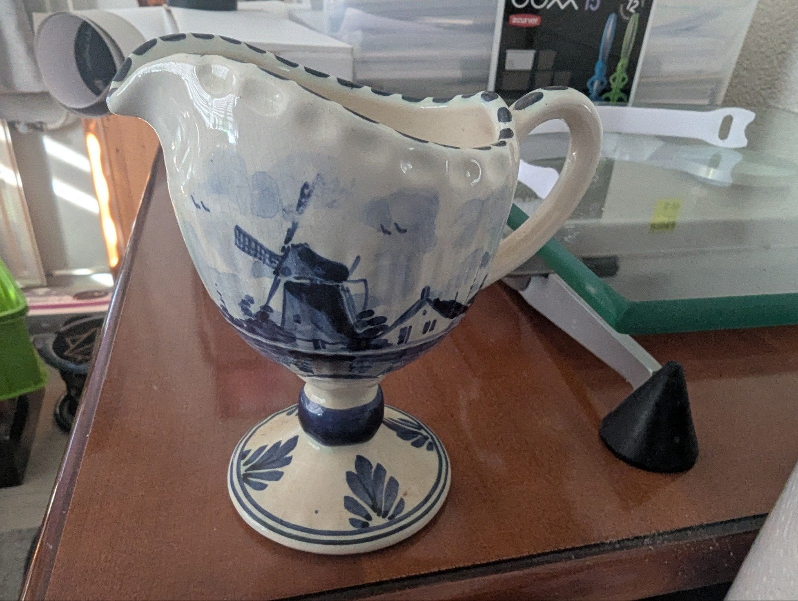 Antieke Delfts Blauwe Sauskom met Molenlandschap, Ophalen