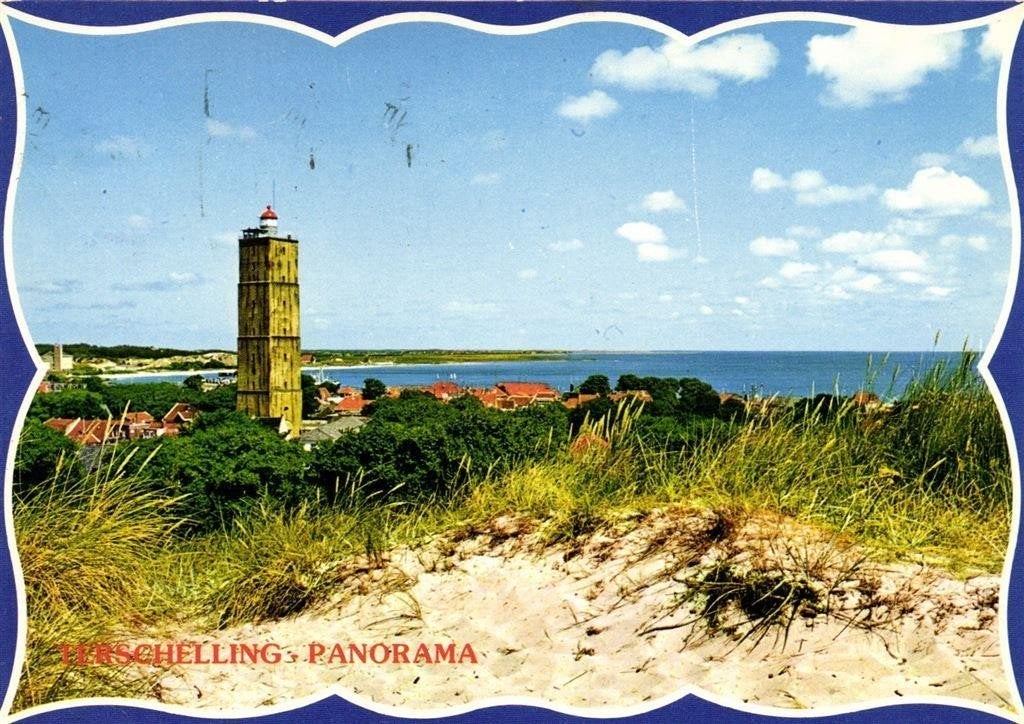 Terschelling - Panorama - Brandaris - 1980 gelopen, Ophalen of Verzenden, 1980 tot heden, Gelopen, Friesland