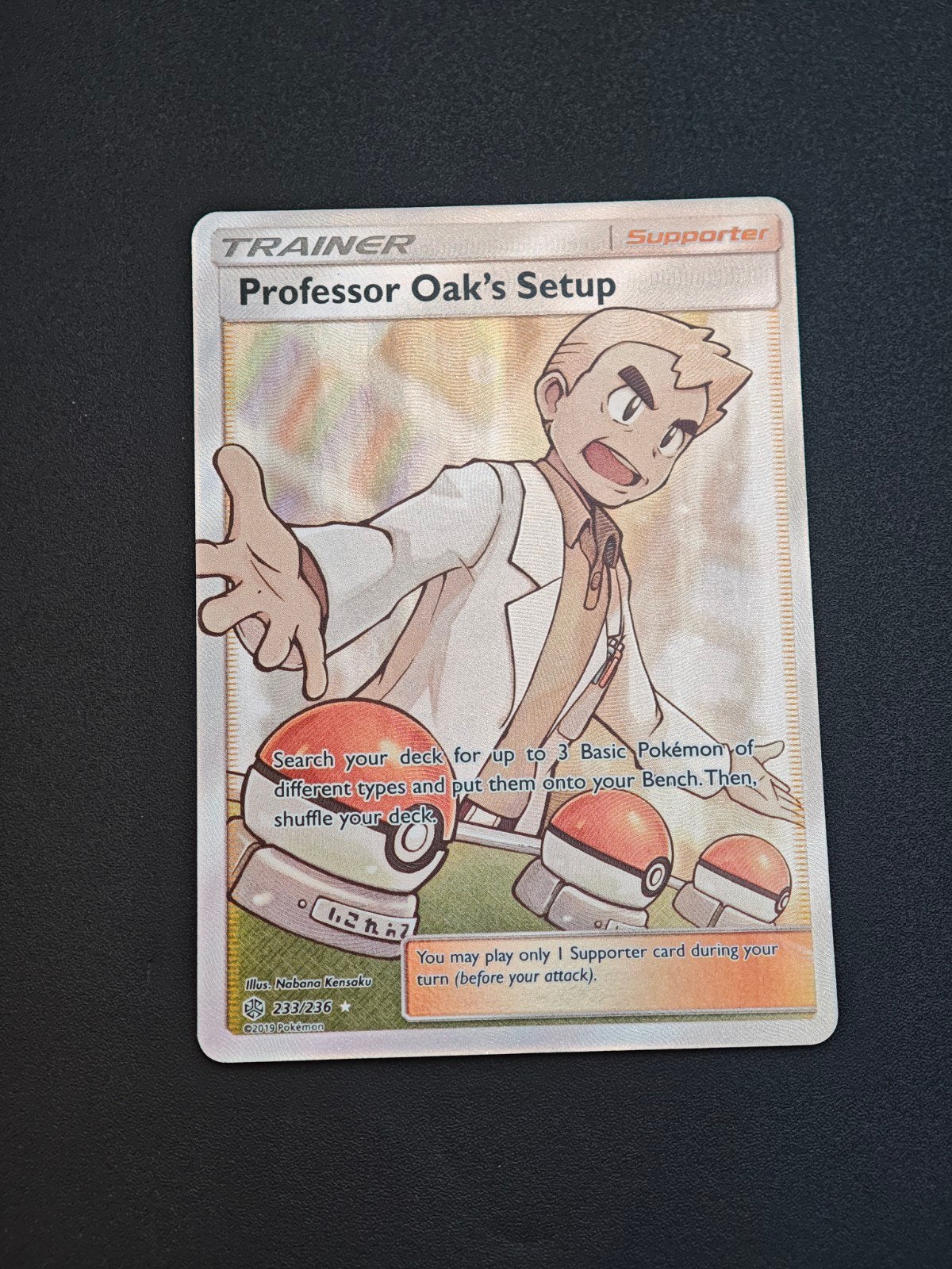 Professor Oak's Setup 233/236 Full Art Trainer Kaart, Ophalen of Verzenden, Zo goed als nieuw, Losse kaart, Foil
